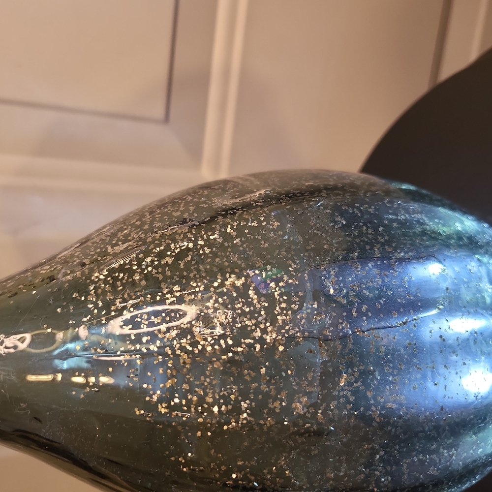 Murano Style Vintage Grey Glass w/ Silver Flake Hand Blown Vase 12" - Picture 10 of 13